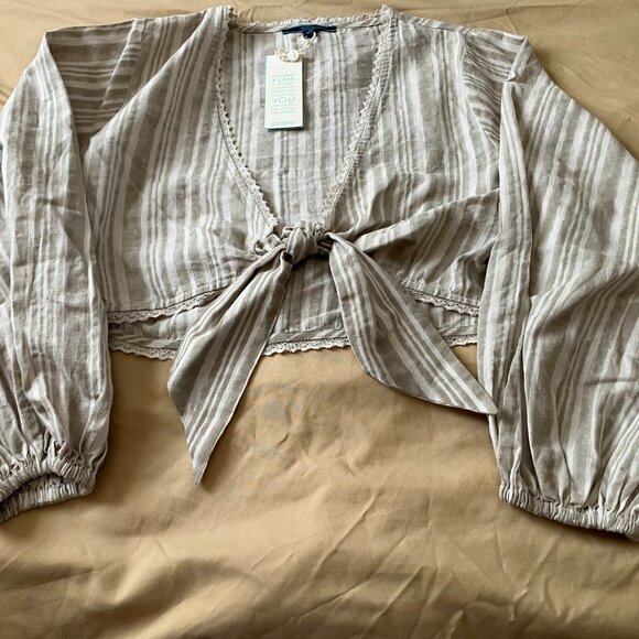The Shore Brand Linen Tie Front Cropped Top XS NWT - Picture 1 of 7